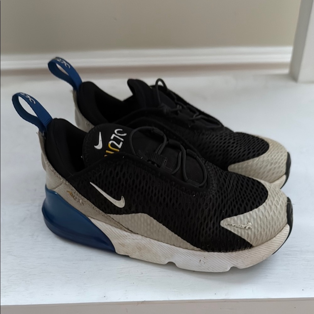 Nike Air Max 270 Kids Toddler Black and Blue Sneakers 10c